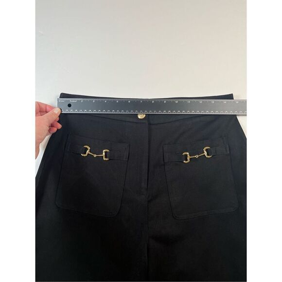 7 For All Mankind Wide Leg Black Pants Gold Horse Bit Hardware High Rise Size 6 - Picture 4 of 9